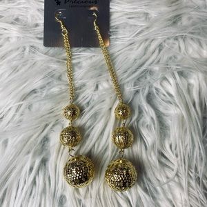 Gold, Three Ball Dangle Statement Earring’s
